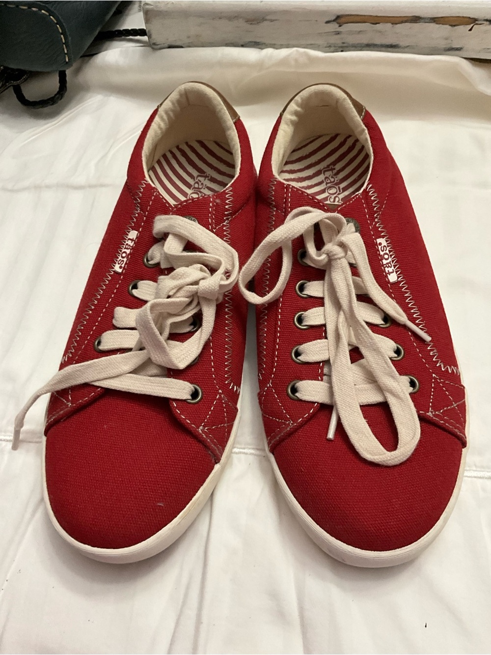 Taos Red Canvas Sneakers with Cream Laces - Women's